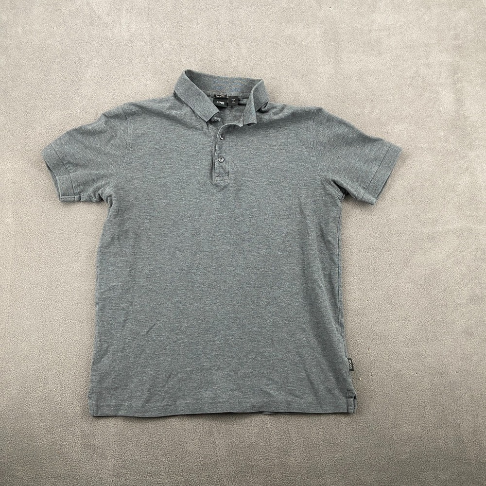 HUGO BOSS Polo Shirt Mens Medium Gray Pima Cotton Performance Side Slit Collared